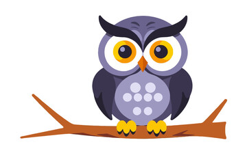Fototapeta premium Cute Cartoon Owl on Branch- Whimsical Bird Illustration- Adorable Animal Graphic- Perfect for Kids Designs- Owl Vector Art- Nature Clip Art- Educational Image