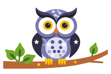 Obraz premium Cute Cartoon Owl on Branch-Vector Illustration for Kids-Educational Owl Art-Whimsical Animal Design-Children's Room Decor-Adorable Owl Clipart