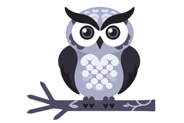 Obraz premium Cute Cartoon Owl Perched on a Branch-Whimsical Owl Illustration for Kids-Adorable Owl Vector Image-Perfect for Children's Designs and Educational Materials