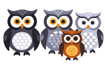 Fototapeta premium Cute Cartoon Owls Illustration - Owl Family Clipart Image- Whimsical Owl Design for Kids - Educational Resource for Teachers and Parents