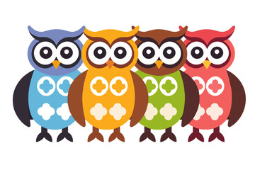 Fototapeta premium Cute Cartoon Owls Illustration-Colorful Owl Vector Graphic-Owl Clip Art Design for Kids-Fun Owl Decoration Element-Whimsical Owl Characters