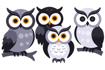 Obraz premium Cute Cartoon Owls Illustration-Whimsical Owl Family Clipart-Fun Owl Graphics for Kids-Owl Themed Designs-Adorable Birds with Big Eyes-Night Owls Clip Art
