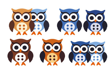 Obraz premium Cute Colorful Owls Illustration- Adorable Owl Designs for Crafts- Owl Themed Decorations- Unique Vector Owl Clip Art- Printable Owl Images for Kids Projects