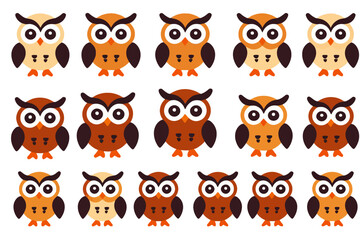 Naklejka premium Cute Owl Cartoon Illustration-Seamless Pattern of Owls in Various Shades of Brown and Orange-Ideal for Kids Room Decor-Printable Owl Design