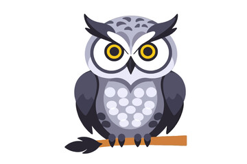 Fototapeta premium Cute Owl Cartoon Illustration-Wise Bird on Branch Clip Art-Adorable Animal Graphic Design-Kids Educational Image-Owl Vector Art