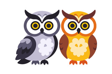 Fototapeta premium Cute Owl Illustration- Whimsical Birds Clipart- Two Cartoon Owls in Gray and Orange- Adorable Animal Graphics for Kids- Vector Owl Design- Perfect for Crafts- and More