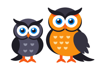 Cute Owl Illustration-Cartoon Owls with Big Blue Eyes-Adorable Owl Characters-Vector Art for Kids-Animal Illustration-Owl Clipart Design-Educational Image