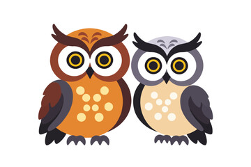 Fototapeta premium Cute Owl Vector Illustration-Pair of Cartoon Owls with Big Eyes-Adorable Animal Design-Perfect for Children's Art-Owl Graphic for Educational Resources