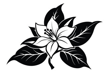 Detailed Floral Design Black Leaves and Elegant White Flower Graphic Element