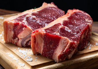 Raw picanha cut to be grilled viewed from above on a wooden board