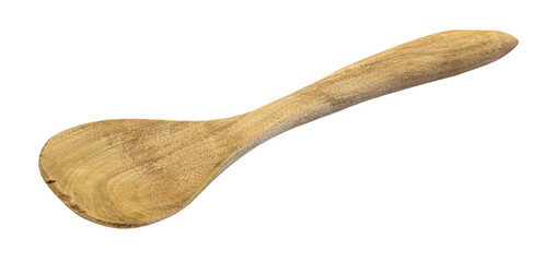 Wooden spoon resting on white background, kitchen utensil