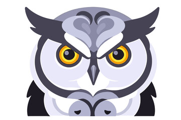 Obraz premium Owl Vector Illustration- Cartoon Owl Face with Golden Eyes- Cute Animal Icon for Design Projects- Owl Clipart for Kids- Bird of Prey Graphic- Nocturnal Bird Image