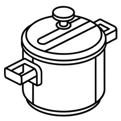 Isometric line drawing of pressure cooker isolated on white background