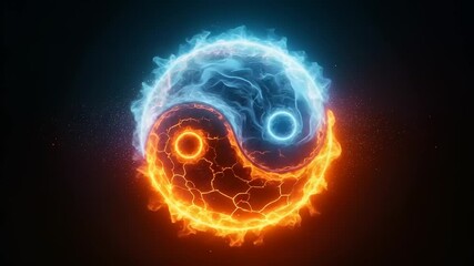 Yin and yang symbol with fire and ice effect