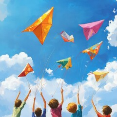 Kites Flying in a Blue Sky