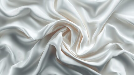 White satin fabric with soft abstract ripples and elegant folds, creating smooth, luxurious texture in studio setting, evoking calm and serene mood