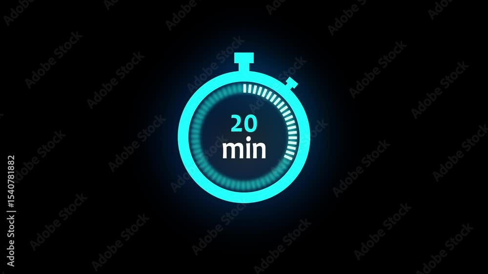 Poster 20 minutes stopwatch icon isolated . 20 minute timer icon animation . 4k animation .