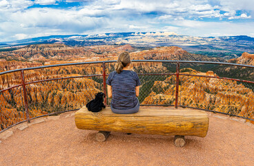Female Tourist Alone at Upper Inspiration Point Viewpoint, Bryce Canyon National Park, Utah, USA
