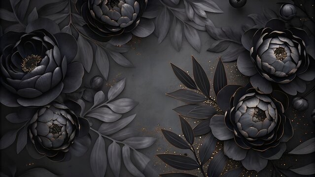 Dark Floral Elegance with Black Peonies and Gold Accents