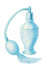 Elegant watercolor illustration of a vintage perfume bottle. Vector isolated on light background.


