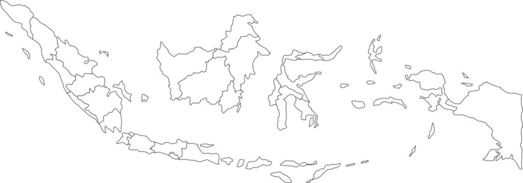 Outline Map of Indonesia Map with Administrative Borders and Internal ragions 
