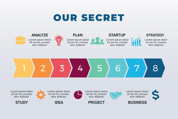 Flat Design Workflow Chart with Polygonal Steps