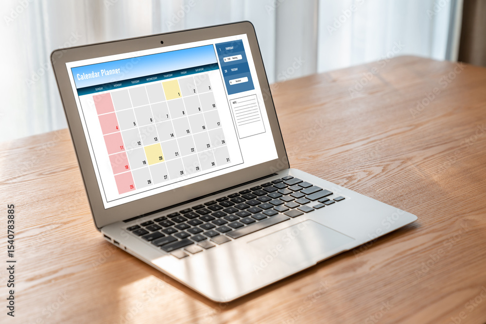Aufkleber calendar on computer software application for modish schedule planning for personal organizer and on