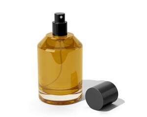 Blank Empty Clear Perfume Glass Bottle, Spray Bottle Isolated On Transparent Background, Prepared For Mockup, 3D Render.