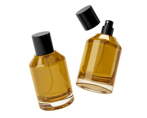 Blank Empty Clear Perfume Glass Bottle, Spray Bottle Isolated On Transparent Background, Prepared For Mockup, 3D Render.