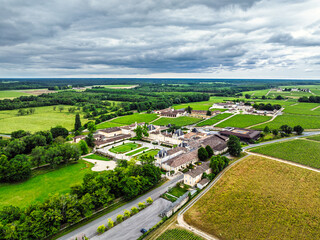 Vineyard of Chateau Beychevelle from a drone, Saint-Julien-Beychevelle, France, Europe