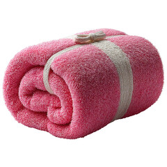 A rolled pink towel with a ribbon tied around it nicely on transparent background