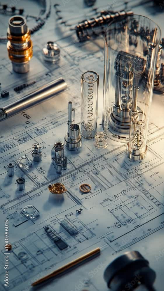 Poster a close-up shot of various electronic components, ideal for technology and innovation concepts