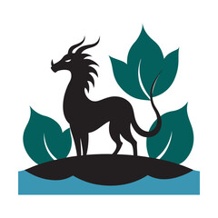 Kirin Graceful Water Lily Silhouette Vector