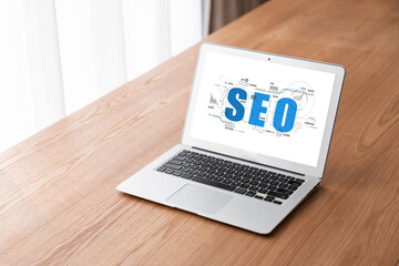 SEO search engine optimization for modish e-commerce and online retail business showing on computer...