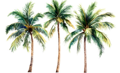 Obraz premium Watercolor tropical palm trees with varied leaf structures isolated on white background vintage floral jungle
