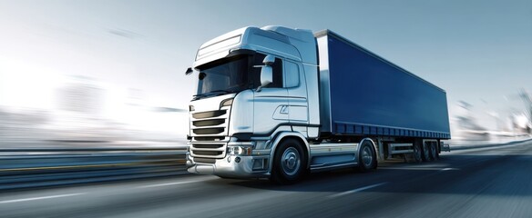 The sleek truck speeding along a highway in motion.