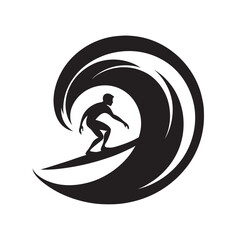 Surfer Wave Riding Silhouette Vector Illustration