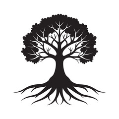 Oak Tree Roots Silhouette Vector Illustration