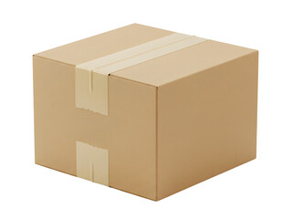 Brown Cardboard Shipping Box with Tape on Transparent Background
