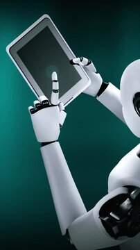 Futuristic robot artificial intelligence huminoid AI programming coding technology development and machine learning concept. Robotic bionic science research for future of human life. 3D rendering.
