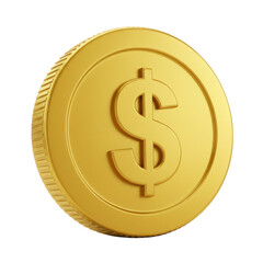 Gold dollar coin isolated on transparent background