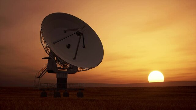 Exploring Radio Telescopes at Sunset in a Vast Open Landscape