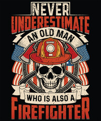Old Man Firefighter Skull T-Shirt Design