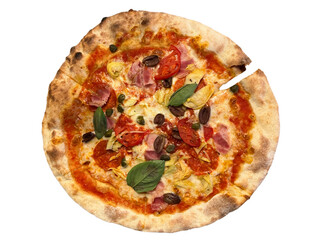 Italian pizza isolated on white background.