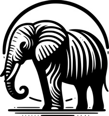 minimalist black and white vector of an elephant in elegant line art style.