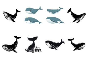Obraz premium Cute Cartoon Whales in Various Sizes and Shades