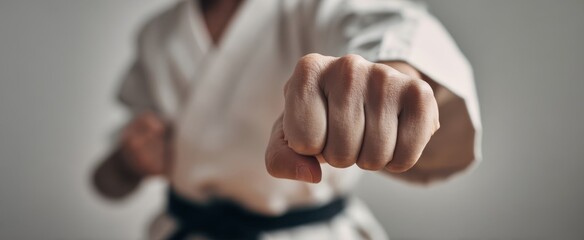 Fototapeta premium The powerful punch of a martial artist showcasing dedication and skill.