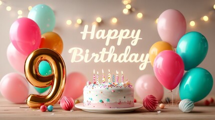 Happy birthday celebration for 9-year-old festive party indoor