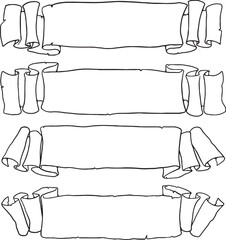 Hand-drawn scroll and banner designs, perfect for adding an antique or rustic touch to your projects. Ideal for certificates, announcements, vintage themes, or as versatile blank elements.