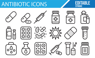 Editable vector icons for disease treatment and infection control